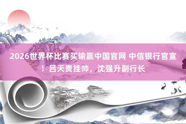 2026世界杯比赛买输赢中国官网 中信银行官宣！吕天贵挂帅，沈强升副行长