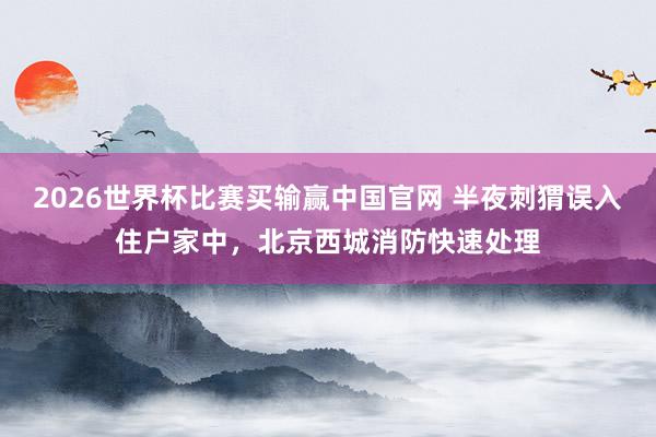 2026世界杯比赛买输赢中国官网 半夜刺猬误入住户家中，北京西城消防快速处理
