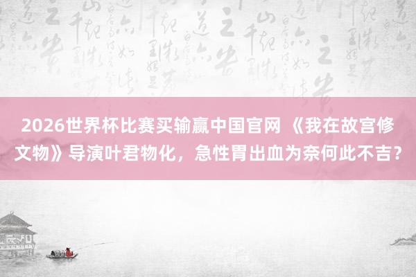 2026世界杯比赛买输赢中国官网 《我在故宫修文物》导演叶君物化，急性胃出血为奈何此不吉？