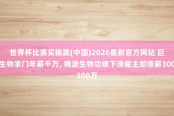 世界杯比赛买输赢(中国)2026最新官方网站 巨子生物掌门年薪千万， 锦波生物功绩下滑雇主却涨薪300万