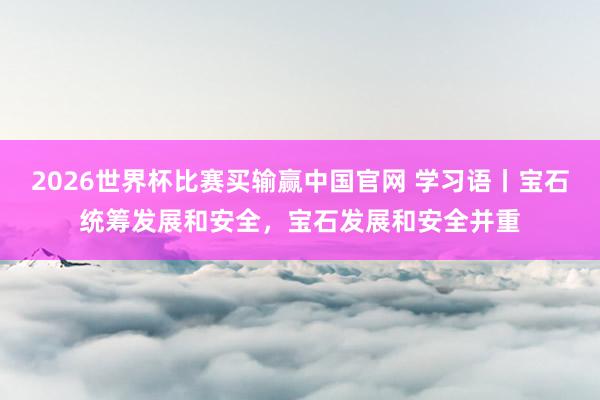 2026世界杯比赛买输赢中国官网 学习语丨宝石统筹发展和安全，宝石发展和安全并重