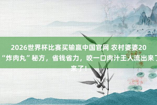 2026世界杯比赛买输赢中国官网 农村婆婆20年“炸肉丸”秘方，省钱省力，咬一口肉汁王人流出来了！