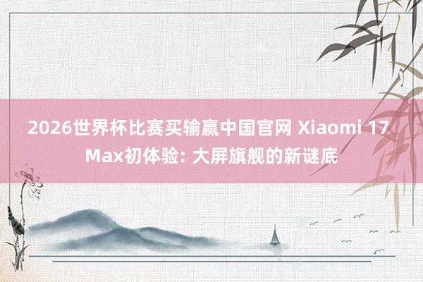 2026世界杯比赛买输赢中国官网 Xiaomi 17 Max初体验: 大屏旗舰的新谜底