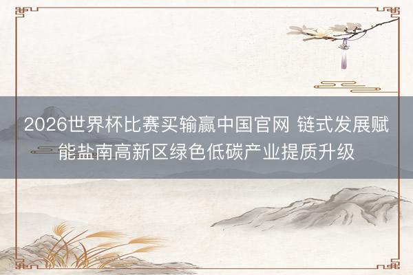 2026世界杯比赛买输赢中国官网 链式发展赋能盐南高新区绿色低碳产业提质升级